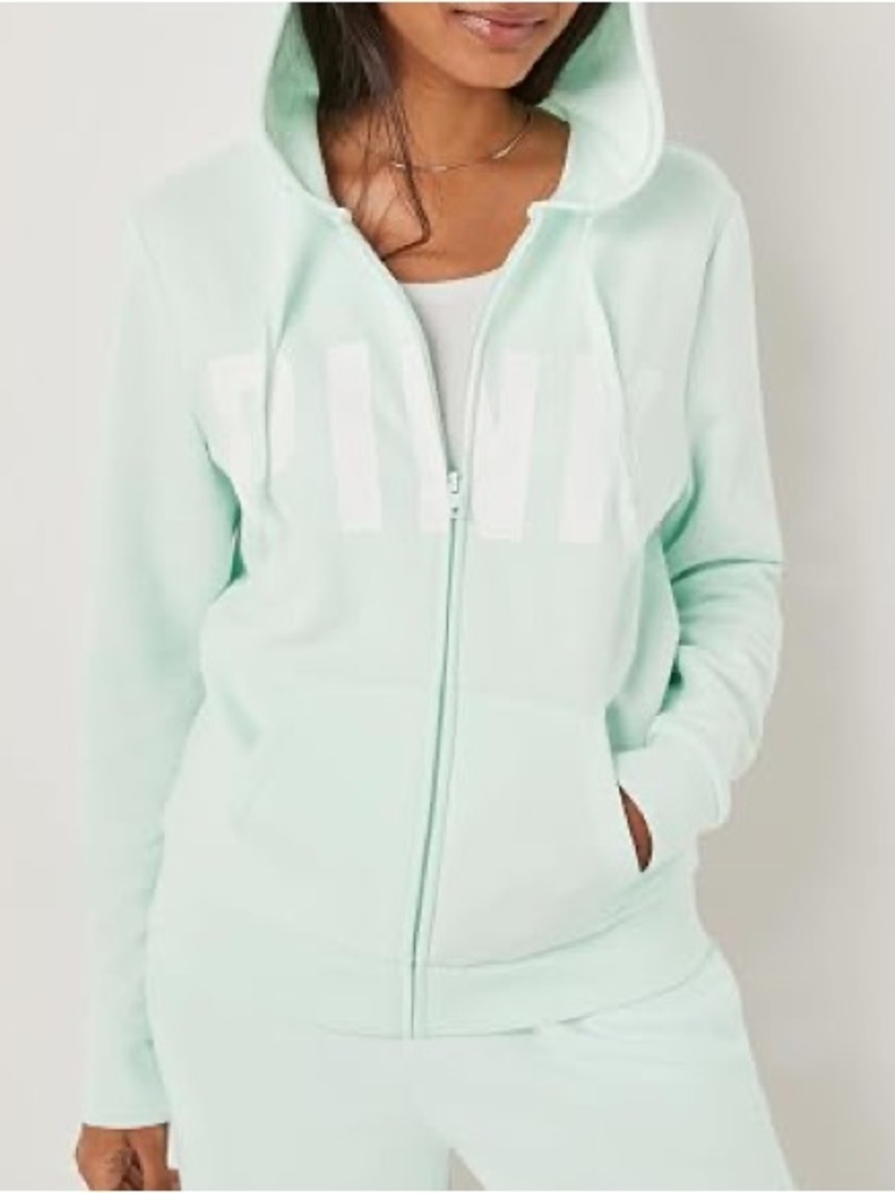Pink Victoria's Secret  Mint Zip-Up Hoodie Lightweight Hooded Sweatshirt  XXL